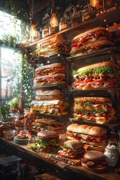 A Display Case Filled With Lots Of Different Types Of Sandwiches