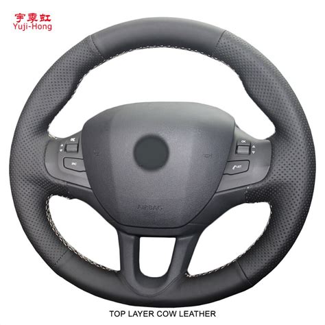 Yuji Hong Top Layer Genuine Cow Leather Car Steering Wheel Covers Case For