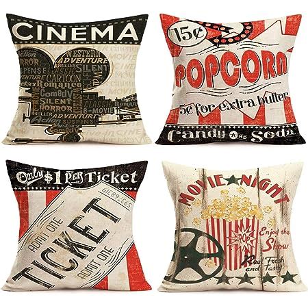 Amazon Movie Theater Decor Vintage Cinema Pillow Covers 4 Pack