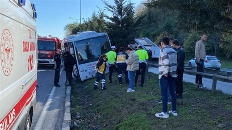 Samsunda lastiği patlayan otobüs refüje çıktı