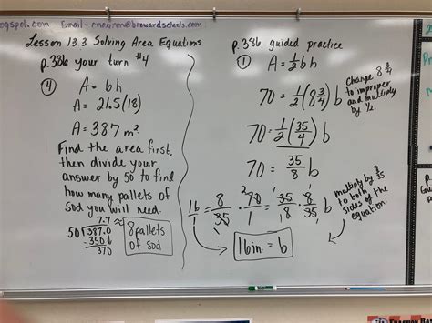 Mrs Negron 6th Grade Math Class Lesson 133 Solving Area Equations