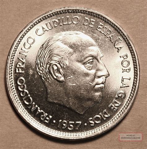 Spain 25 Pesetas 1957 70 Choice Uncirculated Coin