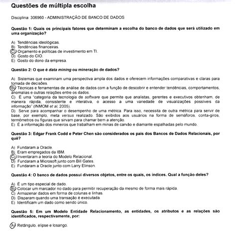 Prova Administra O De Banco De Dados Unip Arquitetura De Redes