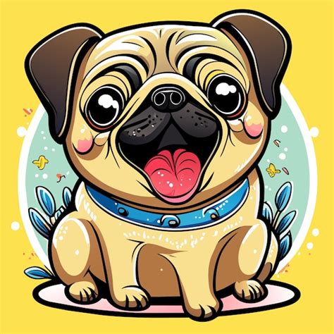 Cão pug fofo mão desenhada desenho animado adesivo ícone conceito