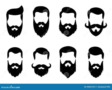 Set Bearded Hipster Men Faces With Different Haircuts Mustaches