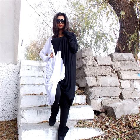 Oversize Twisted Tunic Top Black And White Extravagant Etsy