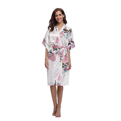 Womens Peacock Kimono Robe Sexy Floral Satin Silk Bridal Bridesmaid