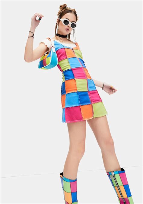 Delias Patchwork Mini Jumper Dress Rainbow Dolls Kill