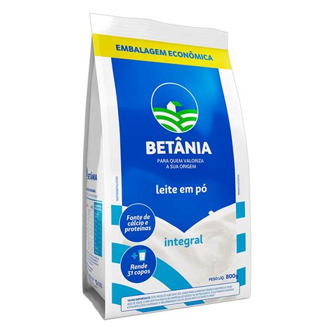 Leite em Pó Integral Betânia Pacote 800g Embalagem Econômica Novo Mix