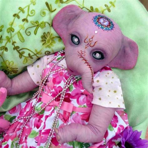 Melinda Long Trunk Pink Body Elephant Newborn Baby Doll Kiss Reborn