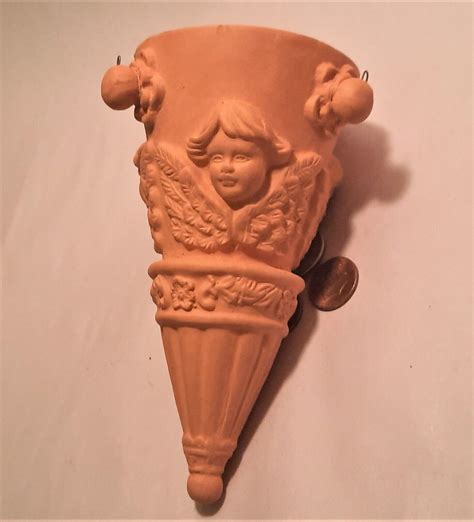 Terra Cotta Hanging Cherub Cone Planter Vtg Clay Garden Pot Window