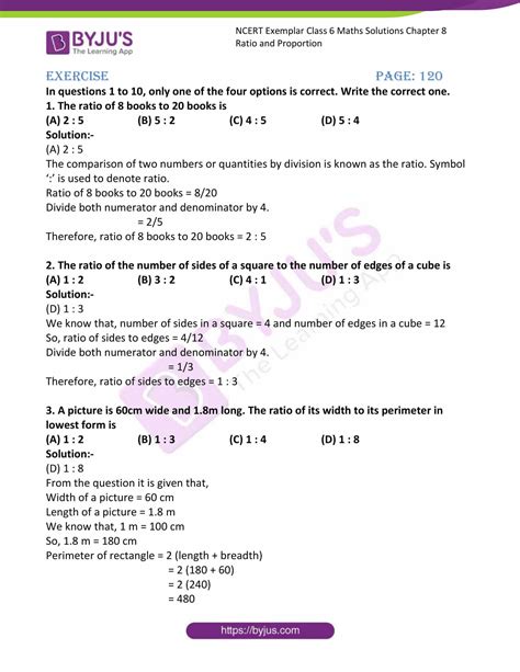 Ncert Exemplar Solutions For Class 6 Maths Chapter 8 Ratio And Proportion Download Free Pdf