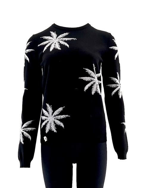 Philipp Plein Knitwear Trui Zwart Met Crystal Palmbomen Maat M Jaguar