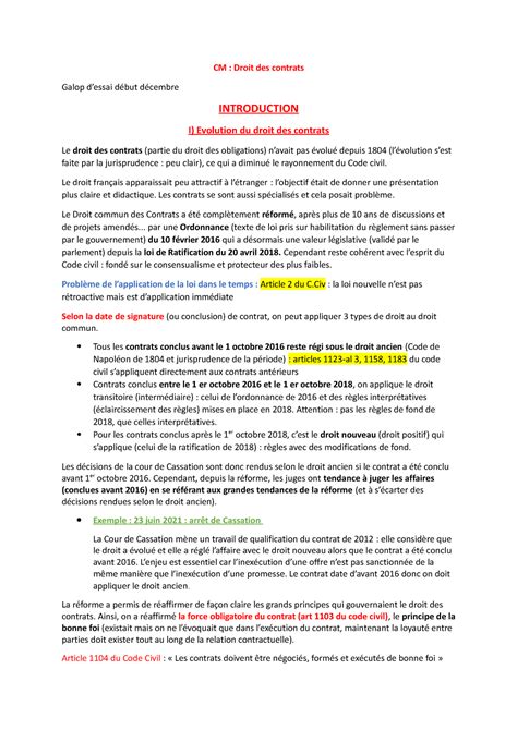 CM droit CM Droit des contrats Galop dessai début décembre