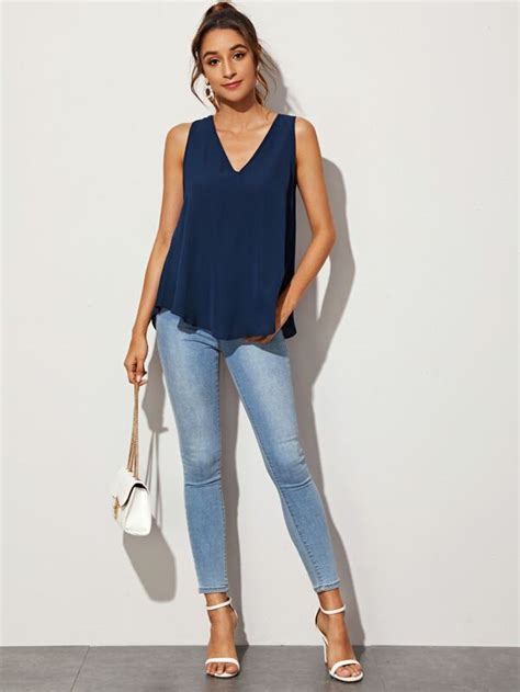 Shein Unity V Neck Solid Top Shein Usa