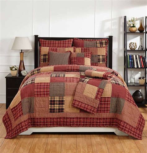 Burgundy Tan Plaid Patchwork Quilt Set Olivias Heartland Rutherford