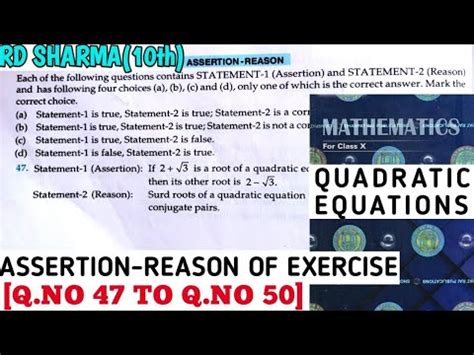 RD SHARMA CLASS 10 QUADRATIC EQUATIONS ASSERTION REASON OF EXERCISE Q