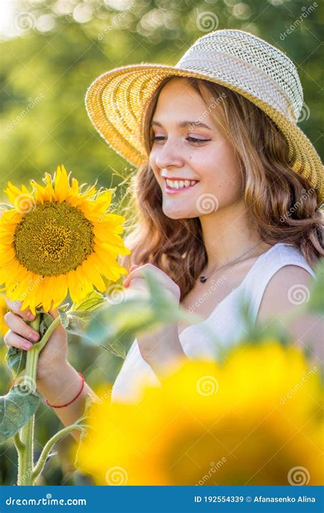 Photo Of Summer Girl In The Sunflowers Stock Image Image Of White