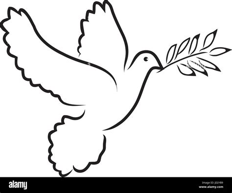 Vector Illustration Of Dove Silhouette With Olive Branch Peace Symbol