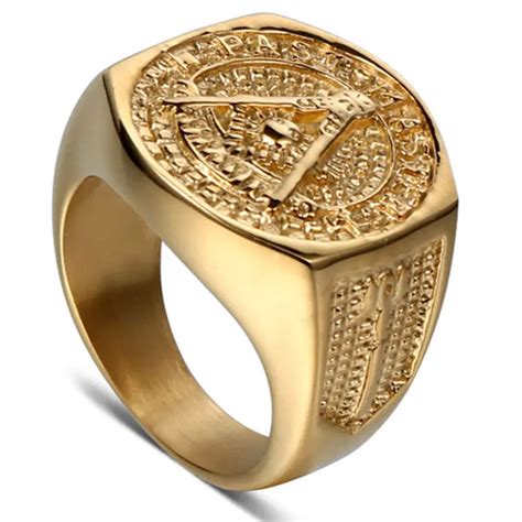 ZPAMS Neo Vintage Freemason Rings Gold Color 316L Stainless Steel Men