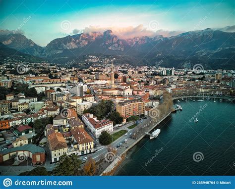 Aerial Photo Of Lecco And Lake Como In Alps Stock Photo Image Of