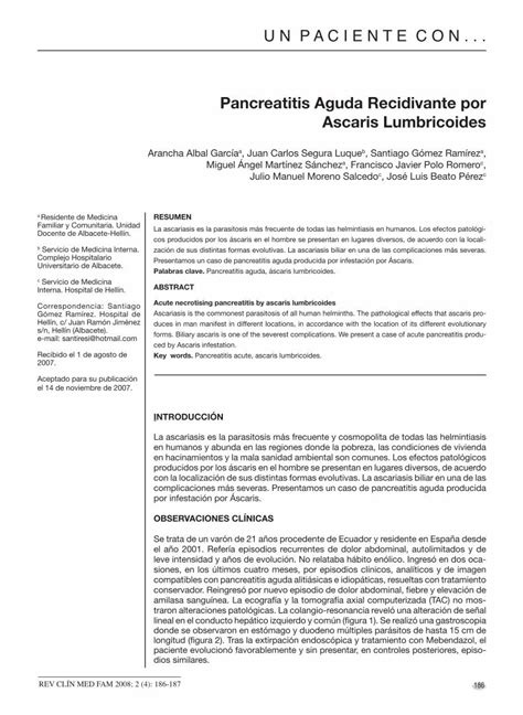 PDF Pancreatitis Aguda Recidivante Por Ascaris Lumbricoidesscielo