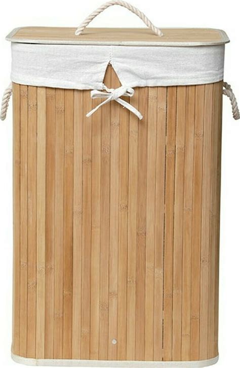 Eurocasa 8427 Καλάθι Απλύτων Bamboo με Καπάκι 40x30x60cm Μπεζ Skroutz gr