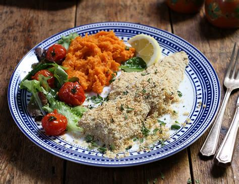 Haddock Fillets With An Almond Crust And Sweet Potato Mash Abel And Cole