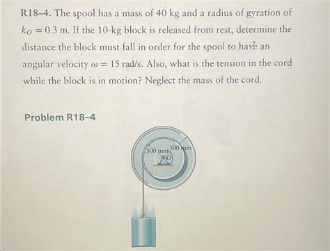 Solved R18 4 ﻿the Spool Has A Mass Of 40kg ﻿and A Radius Of