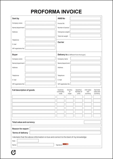 Free Proforma Invoice Template Pdf Word Excel