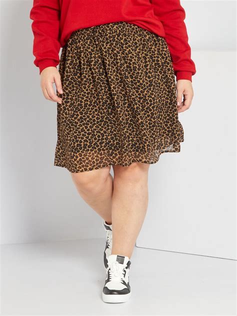 Falda Recta De Crep Con Motivo De Leopardo Marron Kiabi