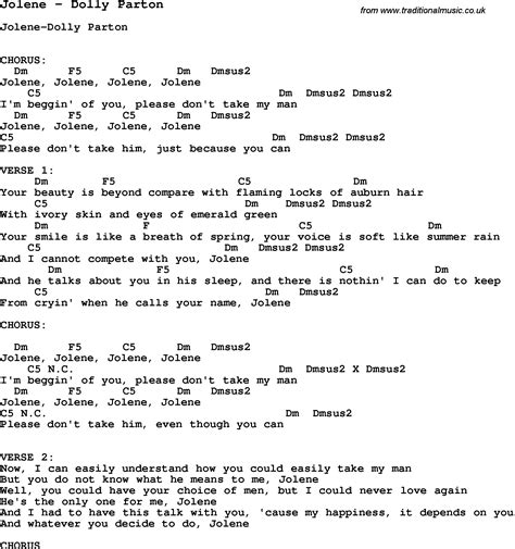 Song Jolene By Dolly Parton Song Lyric For Vocal Performance Plus