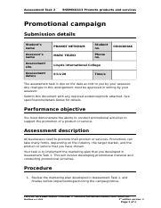 Assessment Task 2 Docx Assessment Task 2 BSBMKG413 Promote Products