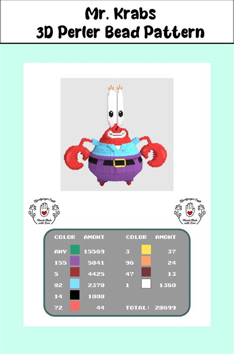 Giant Mr Krabs Spongebob D Perler Bead Digital Pattern Etsy Espa A