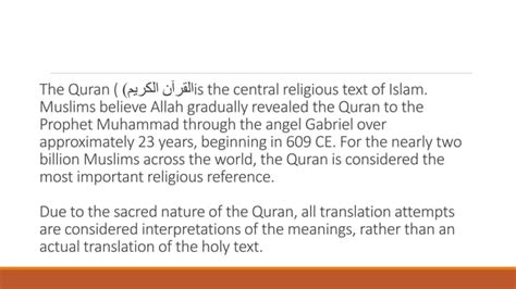 Holy Quran Translation Into English Ppt