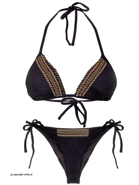 Bikini Black Texture Gold Embroidery Van Mystical Swimwear Maat Broekje