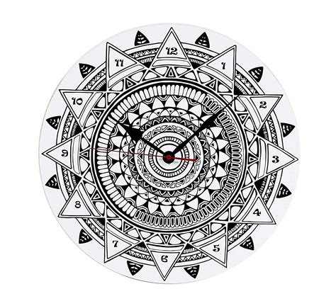 Mandala Art 15 Inch Wall Clock Large Round Modern Black And White