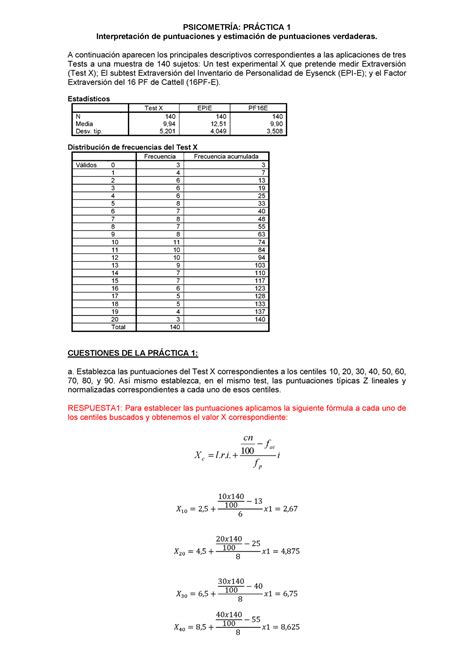 Práctica 1 Tema 3 Resuelta PSICOMETRÍA PRÁCTICA 1 Interpretación