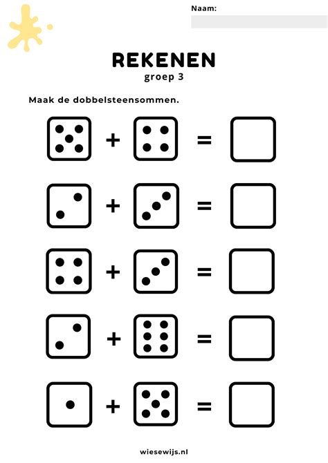 Rekenen Stippen Werkbladen Werkblad Dobbelsteen Aantal Oefenen Sommen