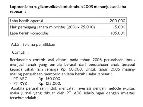 Contoh Soal Dan Jawaban Laporan Keuangan Konsolidasi Metode Equity Berbagai Contoh