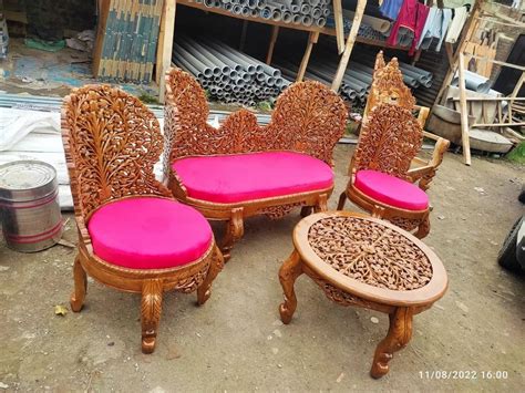 Teak Wood 5 Seater Full Carving Garden Sofa Set At Rs 55000 In