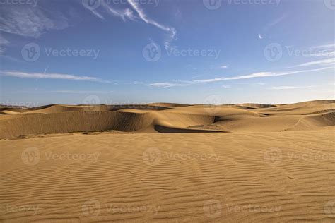 Summer Desert Landscape On A Warm Sunny Day From Maspalomas Dunes On