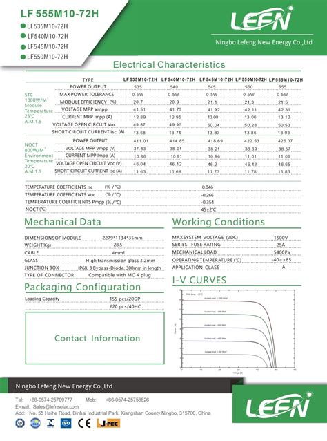 Lefeng Solar LF555M10 72H Solar Panel Datasheet ENF Panel Directory