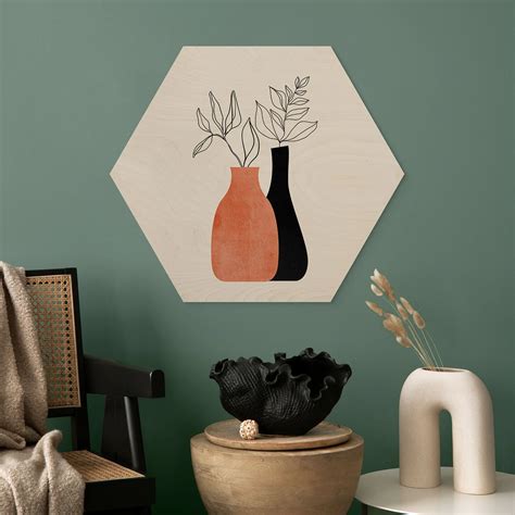 Hexagon Hout Vazen In Zwart En Oranje Kubistika Wall Art Nl