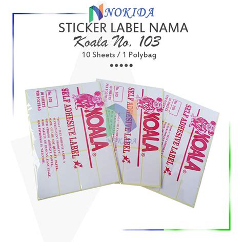 Nokida Stiker Label Nama Koala No 103 10 Lembar Tempelan Lebel Buku