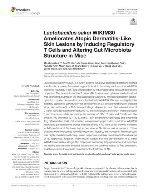 Pdf Lactobacillus Sakei Wikim30 Ameliorates Atopic Dermatitis Like