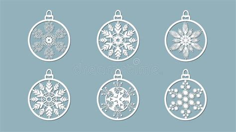 Christmas Balls Set With A Snowflake Cut Out Of Paper Templates For