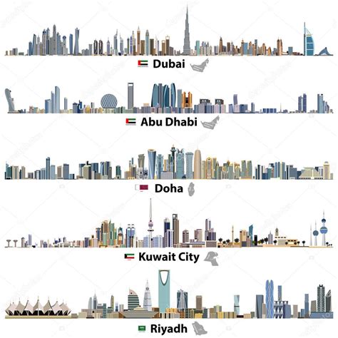 Ilustraciones Vectoriales De Dubai Abu Dhabi Doha Riad Y Kuwait Con