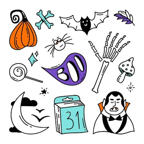 Premium Vector Set Of Halloween Elements Doodle Style Vector Design