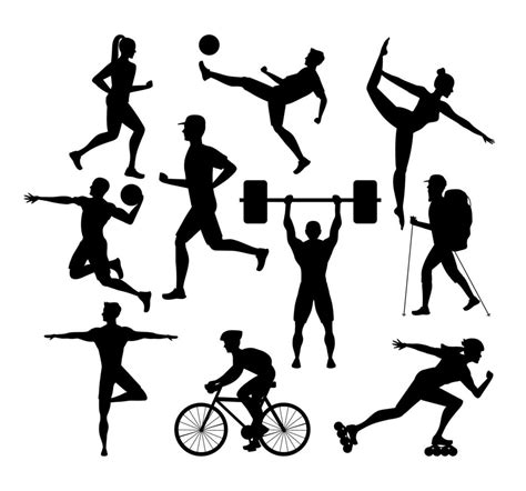 Bundle Of Ten Athletes Practicing Sports Black Silhouettes 12580747